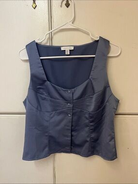 Top Shop Dusty Blue Satin Button Crop Top